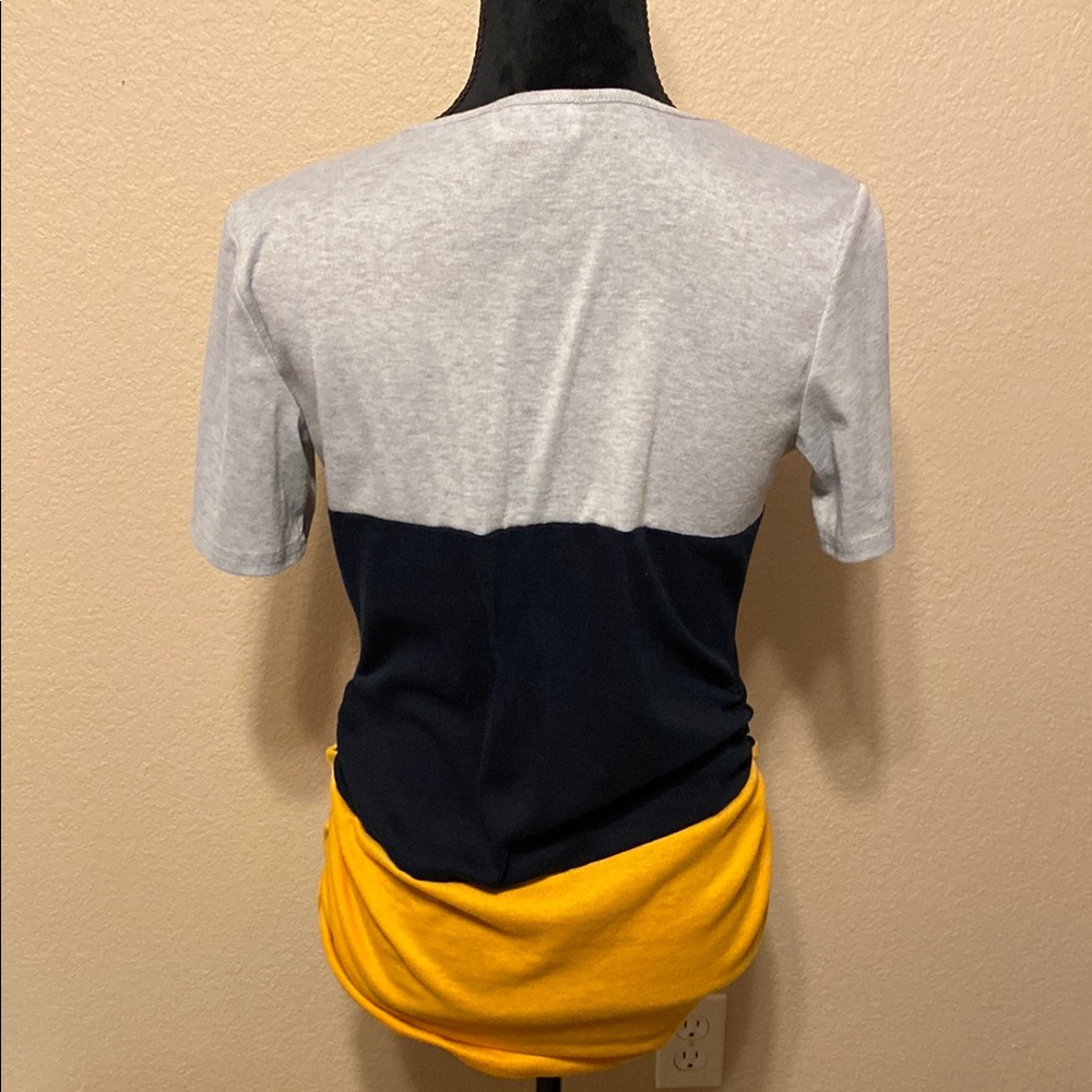 Colorblock Women's Top - Gray, Navy, and Yellow - Picture 4 of 6